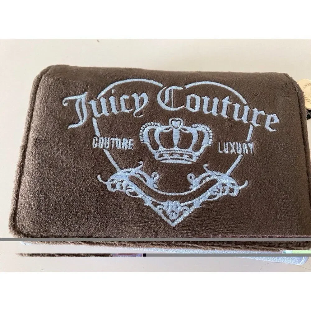 JUICY COUTURE GIRLIE ROYALTY Double Sided Trifold Wallet‎ Chocolate Blue NEW